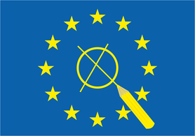 Europaflagge mit Stimmkreuz und Stift in der Mitte. Foto: succo/Pixabay
