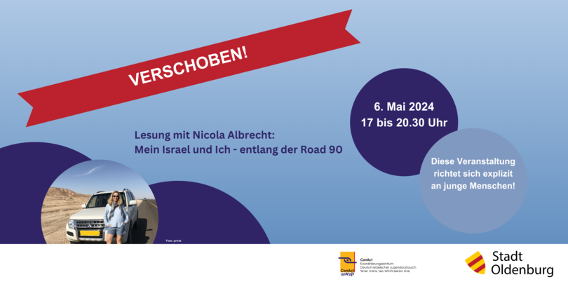 Banner für die Lesung mit Dr. Nicola Albrecht, Foto: Stadt Oldenburg und Nicola Albrecht