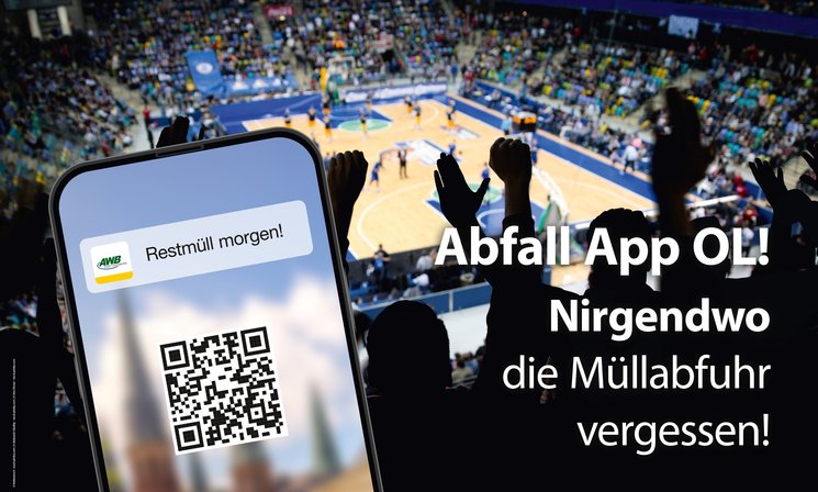 Werbung Abfall App OL, Nirgendwo die Müllabfuhr vergessen. Foto: Stadt Oldenburg