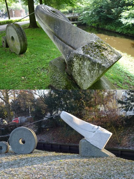 Stadt Oldenburg „Ohne Titel“, Udo Reimann, 1979. Vor der Reinigung oben, nach der Reinigung unten. Foto: Stadt Oldenburg