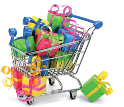 Geschenke in einem Einkaufswagen. Grafik: babimi/Fotolia.com Geschenke in einem Einkaufswagen. Grafik: babimi/Fotolia.com