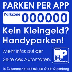 Mit diesen Aufklebern werden die Parkscheinautomaten ausgestattet, um auf die neue Möglichkeit, Parkgebühren per App mit dem Handy zu bezahlen, hinzuweisen. Quelle: smarktparking