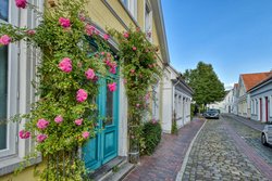 Blühende Türumrankung im Katharinenviertel. Foto: Hans-Jürgen Zietz