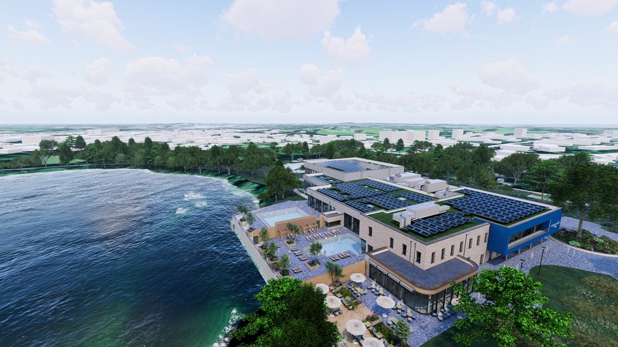 Geising + Böker Außenperspektive. Blick auf das neue Sport- und Gesundheitsbad. Grafik: Geising + Böker