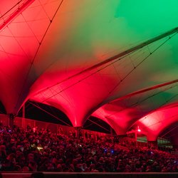 Perfekte Beleuchtung: Das Tribünendach war beim Stadionsingen am 13. Dezember in rot-grünes Licht getaucht. Foto: Sascha Stüber Perfekte Beleuchtung: Das Tribünendach war beim Stadionsingen am 13. Dezember in rot-grünes Licht getaucht. Foto: Sascha Stüber