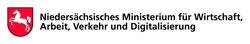 Logo des Niedersäsischen Ministeriums für Wirtschaft, Arbeit, Verkehr und Digitalisierung (MW). Links das niedersächsische Wappen, weißes Pferd vor rotem Grund, rechts der Schriftzug. Quelle: Niedersächsisches MW Logo des Niedersäsischen Ministeriums für Wirtschaft, Arbeit, Verkehr und Digitalisierung (MW). Links das niedersächsische Wappen, weißes Pferd vor rotem Grund, rechts der Schriftzug. Quelle: Niedersächsisches MW