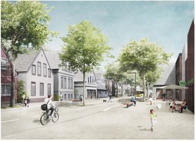 So könnte die Untere Nadorster Straße künftig aussehen: Visualisierung von nsp landschaftsarchitekten stadtplaner. Quelle: nsp landschaftsarchitekten stadtplaner