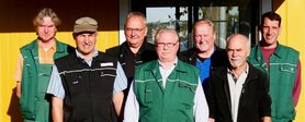 Team Zugangskontrolle und Hausmeisterdienste, Quartier Fliegerhorst, v. l.: Heiko Heyen, Leonid Tevs, Wilfried Behrens, Valerij Rast, Manfred Behrens, Rainer Kunter, Jens Willenborg. Es fehlt: Udo Frerichs. Foto: Stadt Oldenburg