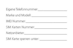 Karte zum Eintragen von wichtigen Telefonnummern für das Sperren des Handys. Grafik: Stadt Oldenburg