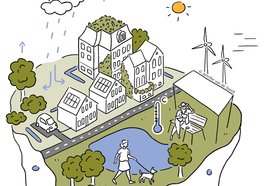 Illustration zum Thema Klimaresilienz mit unterschiedlichen Bildelementen. Illustration: Jennifer van de Sandt 