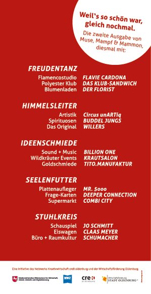 Muse, Mampf&Mammon-Flyer mit beteiligten Teams im Sept 2020. Grafik: Katja Reiche