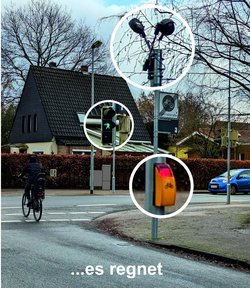 Kreuzung Quellenweg/Uhlhornsweg mit Hervorhebung der Detektoren. Foto: Stadt Oldenburg Kreuzung Quellenweg/Uhlhornsweg mit Hervorhebung der Detektoren. Foto: Stadt Oldenburg