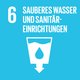 Icon zu Ziel 6: Trichter mit angedeutetem Wasser und nach untem zeigenden Pfeil am unteren Ende. Quelle: Engagement Global