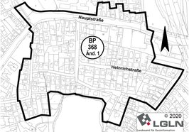 Geltungsbereich des Bebauungsplans 368. Grafik: Landesamt für Geoinformation und Landesvermessung Niedersachsen