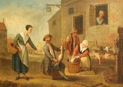 Wolfgang Heimbach (circa 1610 bis circa 1680), Beim Geflügelrupfen, Öl auf Leinwand, 1676, Quelle: Stadtmuseum Wolfgang Heimbach (circa 1610 bis circa 1680), Beim Geflügelrupfen, Öl auf Leinwand, 1676, Quelle: Stadtmuseum