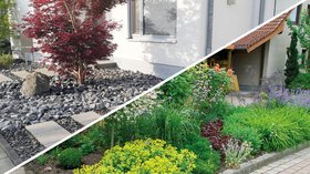 Schottergarten und bepflanztes Beet. Quelle: Verbraucherzentrale NRW, Heinfried Cznotta Schottergarten und bepflanztes Beet. Quelle: Verbraucherzentrale NRW, Heinfried Cznotta