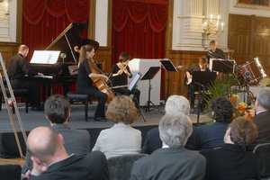 Oldenburger Kompositionspreis für Zeitgenössischer Musik. Uraufführung der Auftragskomposition „Rundumschlag#“ von Brigitta Muntendorf durch das oh ton-ensemble. Foto: Peter Kreier.