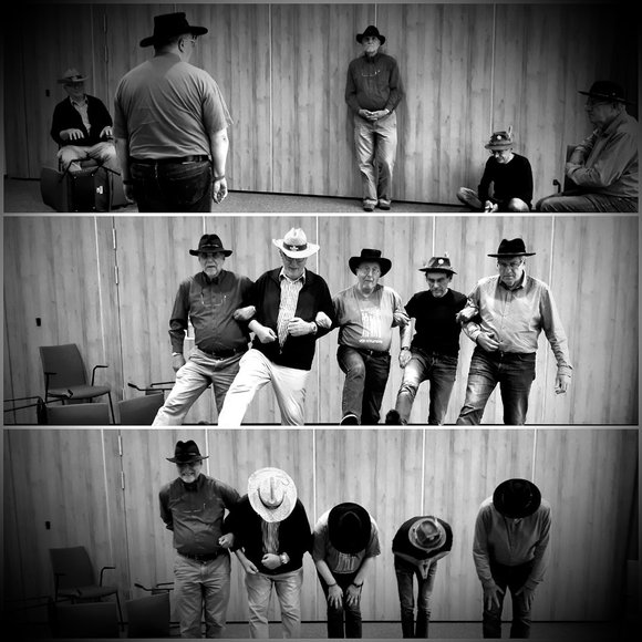 Fotocollage Teilnehmer des Workshops „blue OL goes Western". Fotos und Collage: Annie We