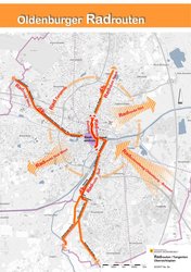 Übersichtsplan Oldenburger Radrouten (Premiumradverbindungen für den Alltagsradverkehr). Quelle: Stadt Oldenburg