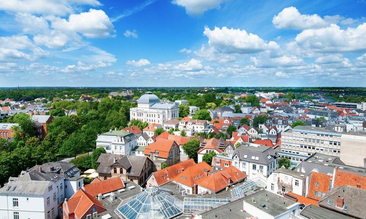 Blick von oben auf Oldenburg Richtung Staatstheater. Foto: Stadt Oldenburg