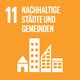 Icon zu Ziel 11: vier Gebäude nebeneinander. Quelle: Engagement Global