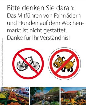 Plakat Keine Hunde und Fahrräder auf den Wochenmärkten. Bild: Stadt Oldenburg