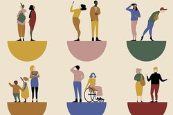 Grafik mit unterschiedlichen Menschen auf bunten Halbkugeln stehend. Grafik: Deutscher Museumsbund Grafik mit unterschiedlichen Menschen auf bunten Halbkugeln stehend. Grafik: Deutscher Museumsbund