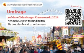 Hinweis auf die Umfrage inklusive eines QR-Codes der zur Umfrage führt. Quelle: Stadt Oldenburg