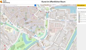 Screenshot der Startseite der Web-Applikation „Kunst im öffentlichen Raum“. Quelle: Stadt Oldenburg Screenshot der Startseite der Web-Applikation „Kunst im öffentlichen Raum“. Quelle: Stadt Oldenburg