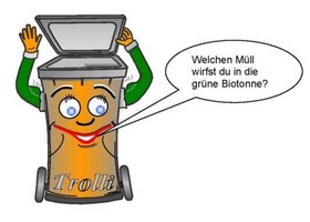 Der Trolli fragt: „Welchen Müll wirfst du in die grüne Tonne?“. Quelle: Stadt Oldenburg