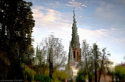 Lambertikirche spiegelt sich im Teich vom Schlossgarten. Foto: Johannes Kluba