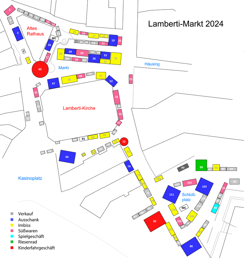 Standplan vom Lamberti-Markt 2024 mit Standnummern. Bild: Stadt Oldenburg