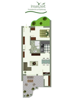 Grundriss der Ferienwohnung. Quelle: Inselzeit Grundriss der Ferienwohnung. Quelle: Inselzeit