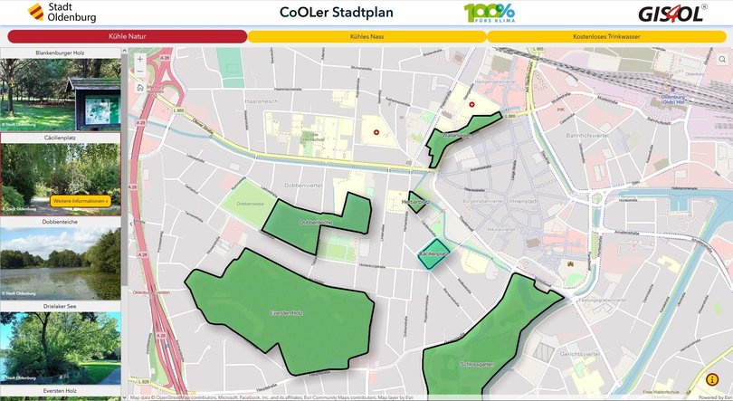 Digitaler Stadtplan zeigt kühle Orte in und um Oldenburg. Foto: Stadt Oldenburg