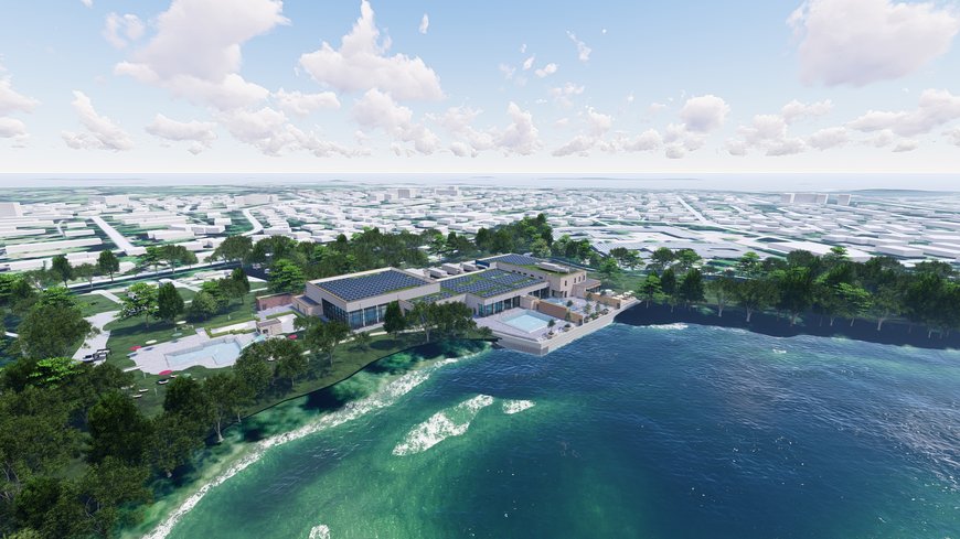 Geising + Böker Blick auf das geplante Sport- und Gesundheitsbad vom Flötenteich aus. Grafik: Geising + Böker