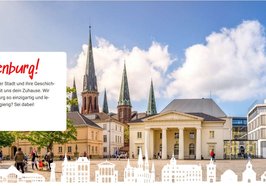 Screenshot der Website „Oldenburg erleben!“ mit Blick auf die Gebäude rund um den Schlossplatz. Quelle: Kommunikation und Wirtschaft GmbH