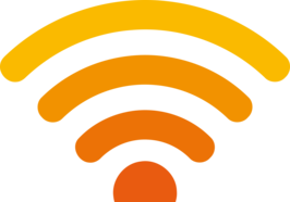 Logo des öffentlichen, kostenfreien städtischen OL-WLAN. WLAN-Symbol mit gelb-orangem Farbverlauf. Quelle: citcom