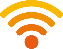 Logo des öffentlichen, kostenfreien städtischen OL-WLAN. WLAN-Symbol mit gelb-orangem Farbverlauf. Quelle: citcom